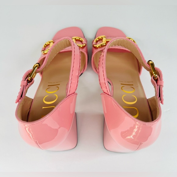 GUCCI Baby Buckle Horsebit Ankle Strap Chunky Heel Patent Leather Sandal EU 39.5 - Picture 6 of 12